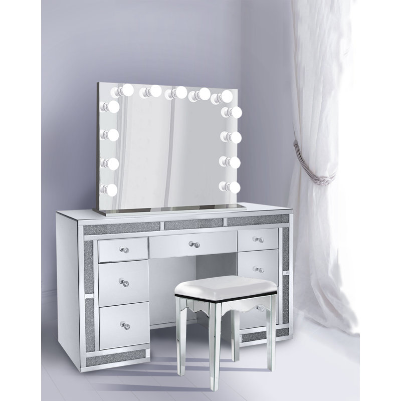 Everly Quinn Chau Glamcrystal Mirrored Vanity with Mirror Wayfair
